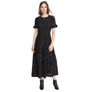 LoveShackFancy Edie Maxi Dress Womens Small Black Crew Neck Lace Short Sleeve